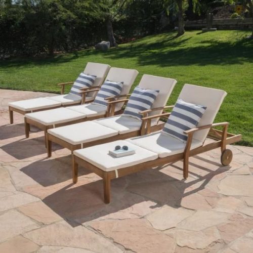 Teak outdoor chaise lounge