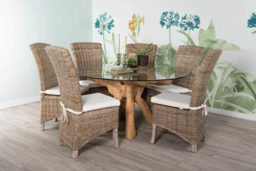 Teak root dining table and chairs