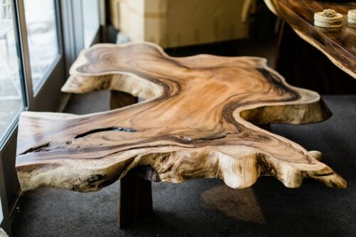 Teak slab dining table