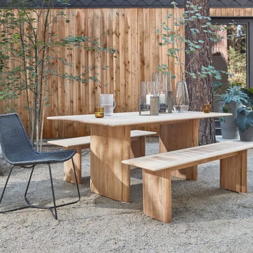 Outdoor dining table and bench teak wood