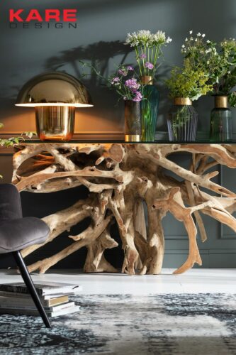 Teak root console table