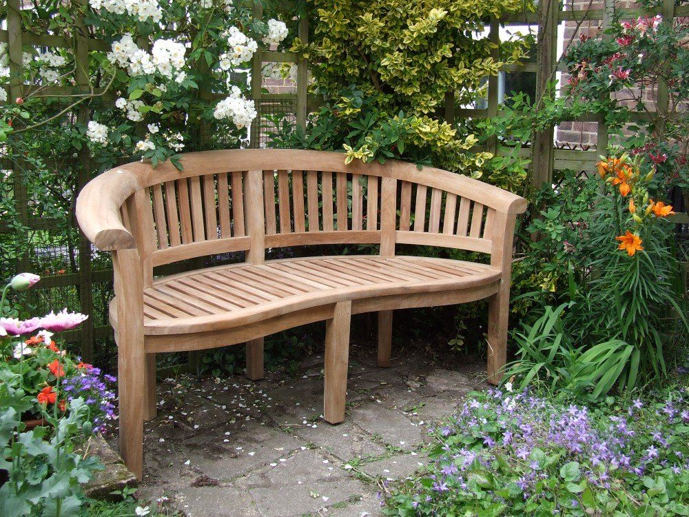 Curved outdoor bench teak wood