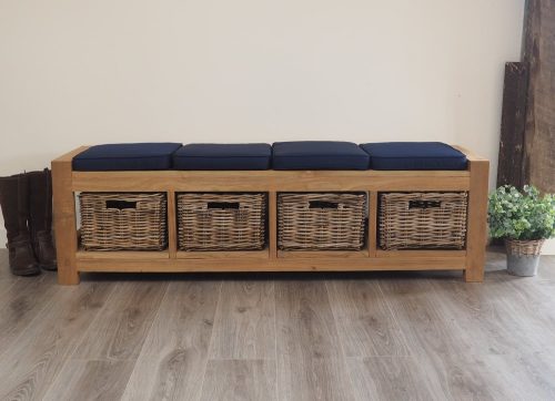 Teak wood bench with storage