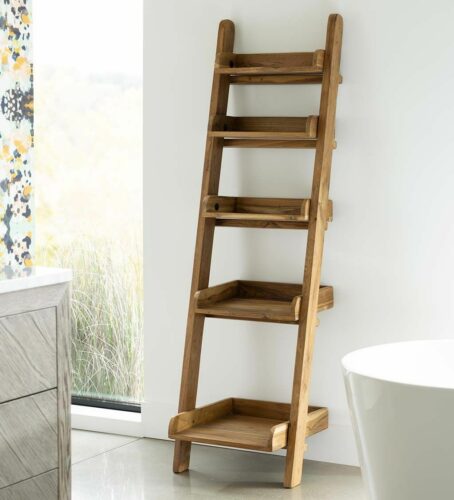 Teak wood ladder bookshelf