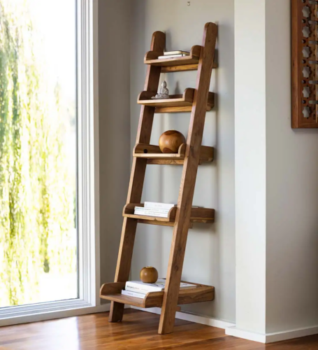 Teak wood ladder shelf