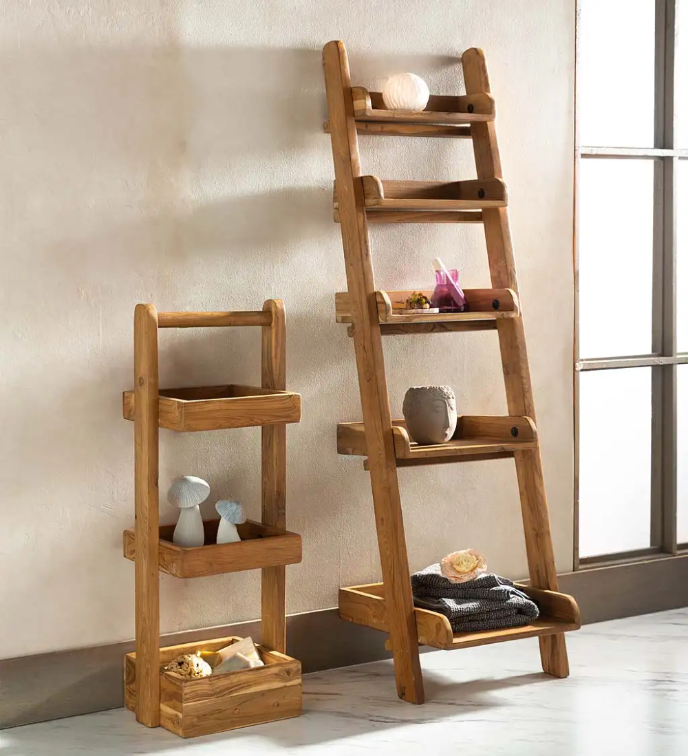 Teak wood ladder shelf