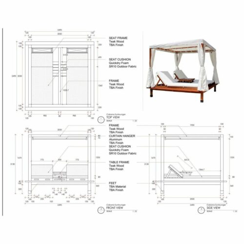 Outdoor daybed with canopy teak wood