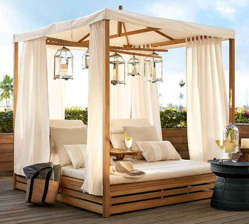 Outdoor daybed with canopy teak wood