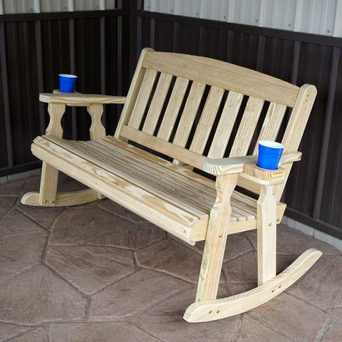 Outdoor rocking bench teak wood