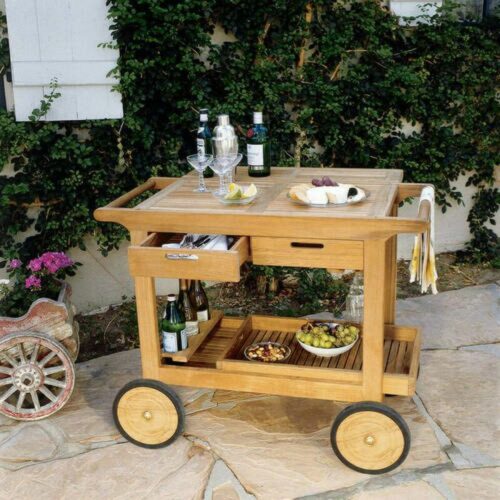 Teak wood serving cart