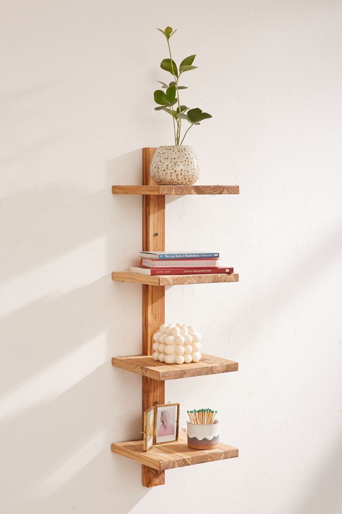 Teak wood wall shelf