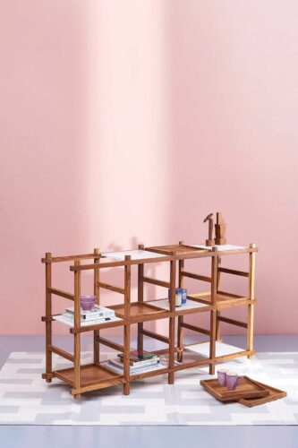 Teak wood ladder bookshelf