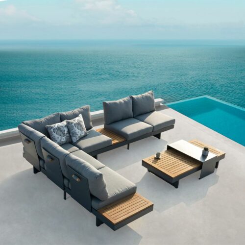 Outdoor sectional set teak wood